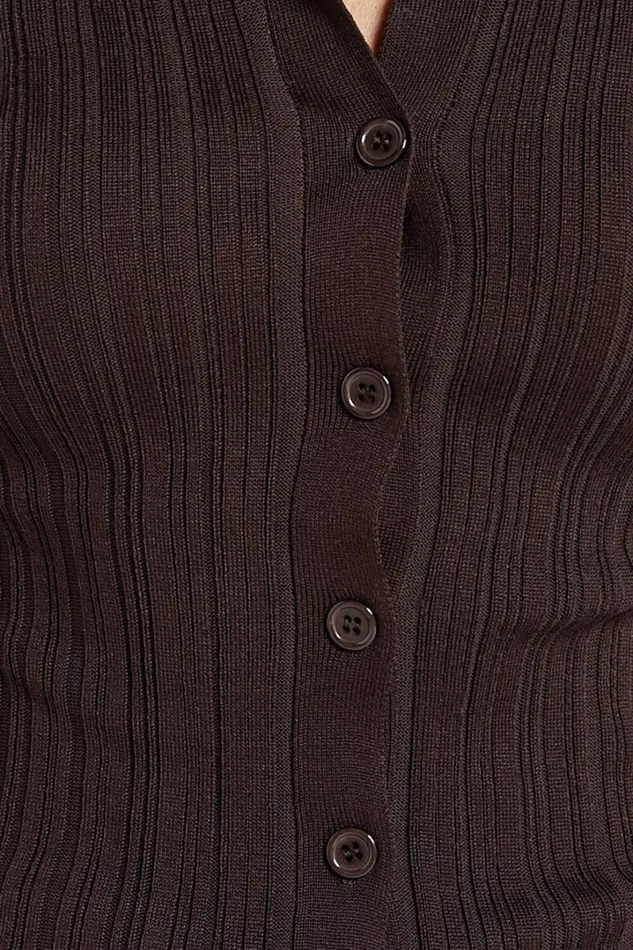 Kelsey Top 8211 Button Through Long Sleeve Knitted Top In Chocolate Women Showpo Knitwear