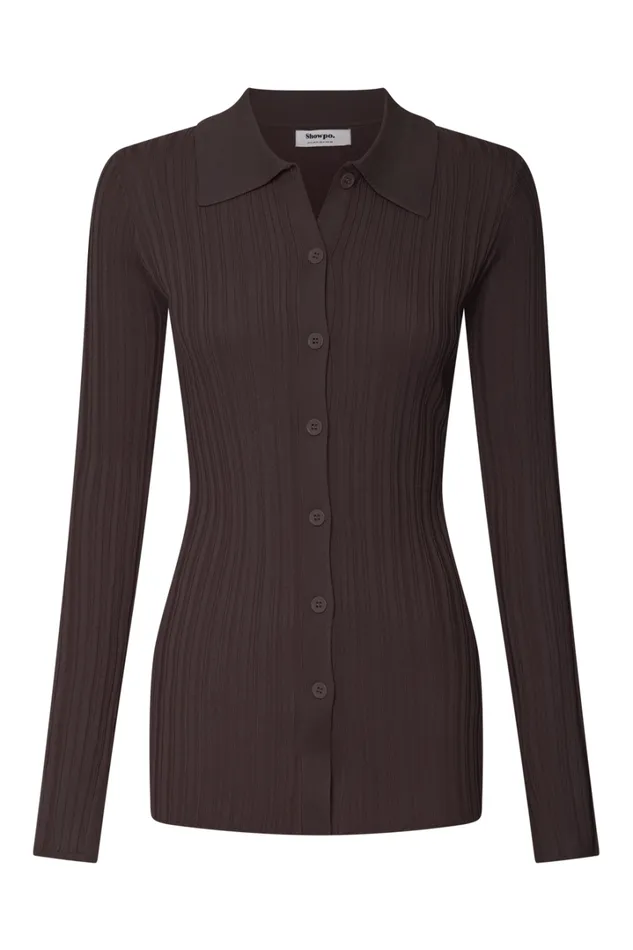 Kelsey Top 8211 Button Through Long Sleeve Knitted Top In Chocolate Women Showpo Knitwear