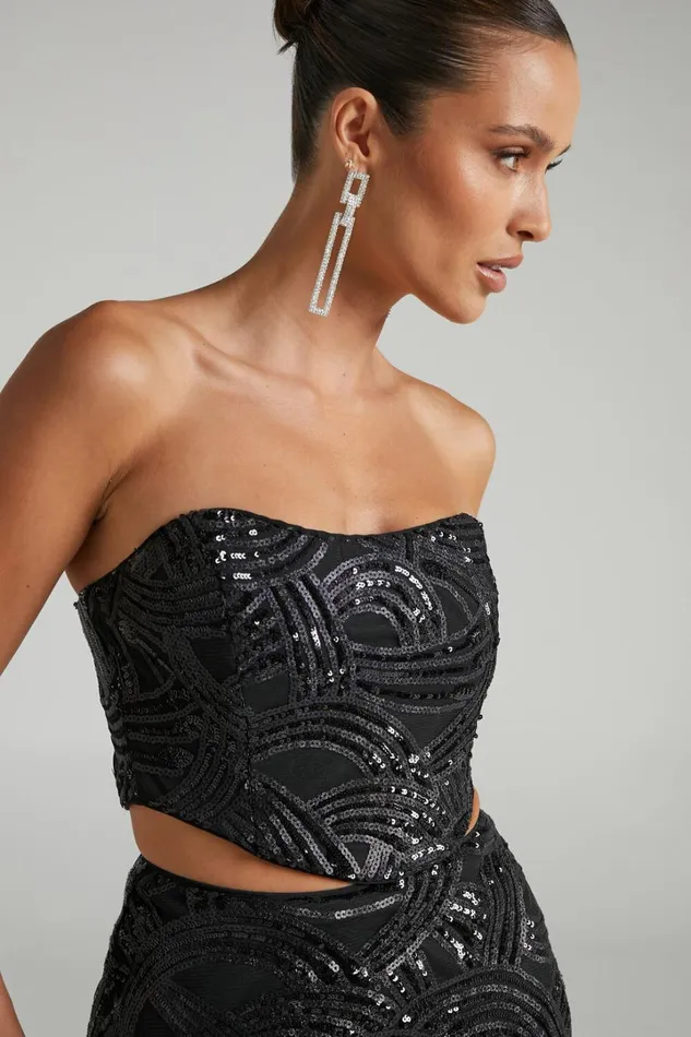 Kenny Top 8211 Cropped Sequin Corset Top In Black Women Showpo Tops