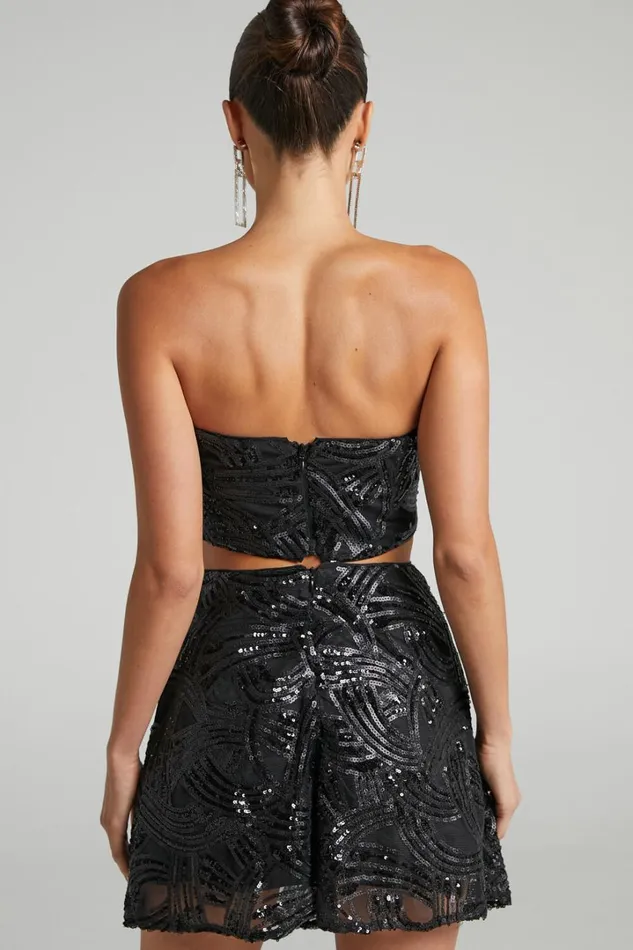 Kenny Top 8211 Cropped Sequin Corset Top In Black Women Showpo Tops