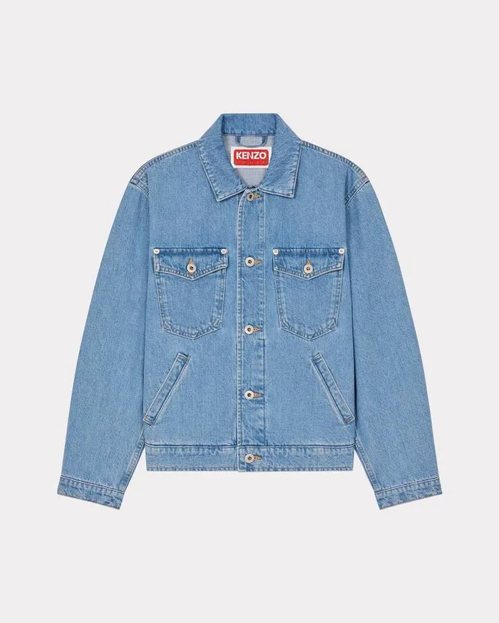 Kenzo Jackets And Coats Women 039Year Of The Dragon039 Embroidered Trucker Jacket Stone Bleached Blue Denim