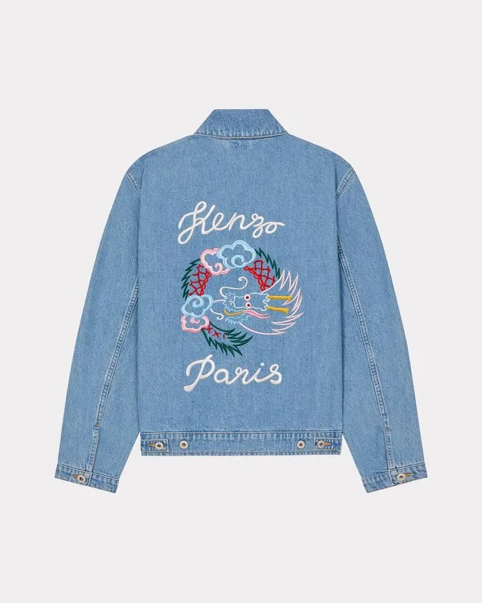 Kenzo Jackets And Coats Women 039Year Of The Dragon039 Embroidered Trucker Jacket Stone Bleached Blue Denim
