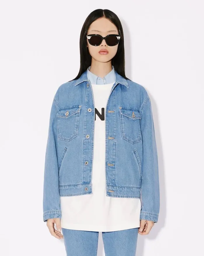 Kenzo Jackets And Coats Women 039Year Of The Dragon039 Embroidered Trucker Jacket Stone Bleached Blue Denim