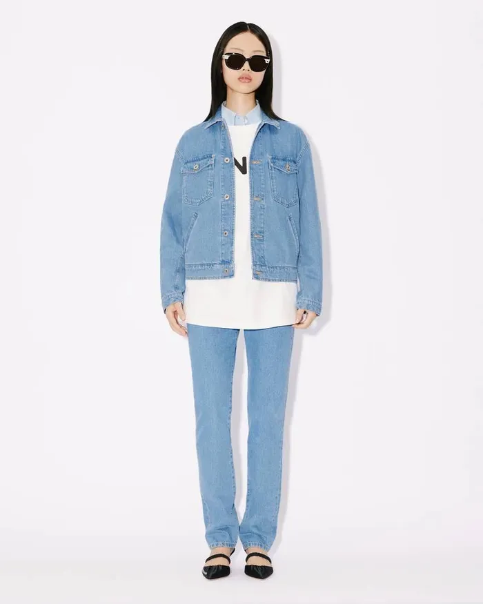 Kenzo Jackets And Coats Women 039Year Of The Dragon039 Embroidered Trucker Jacket Stone Bleached Blue Denim