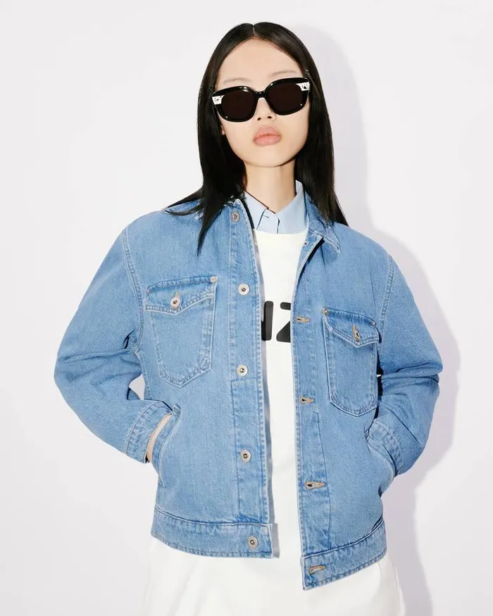 Kenzo Jackets And Coats Women 039Year Of The Dragon039 Embroidered Trucker Jacket Stone Bleached Blue Denim