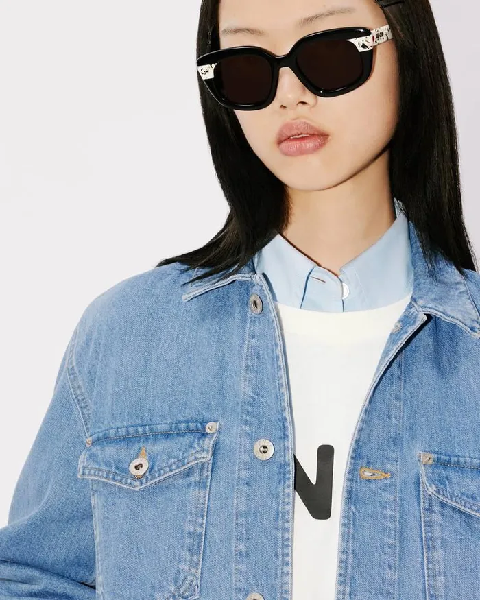 Kenzo Jackets And Coats Women 039Year Of The Dragon039 Embroidered Trucker Jacket Stone Bleached Blue Denim