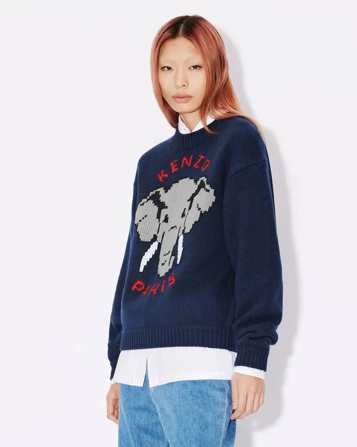 Kenzo Knitwear Women Elephant039 Wool Jumper Midnight Blue