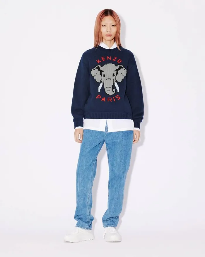 Kenzo Knitwear Women Elephant039 Wool Jumper Midnight Blue