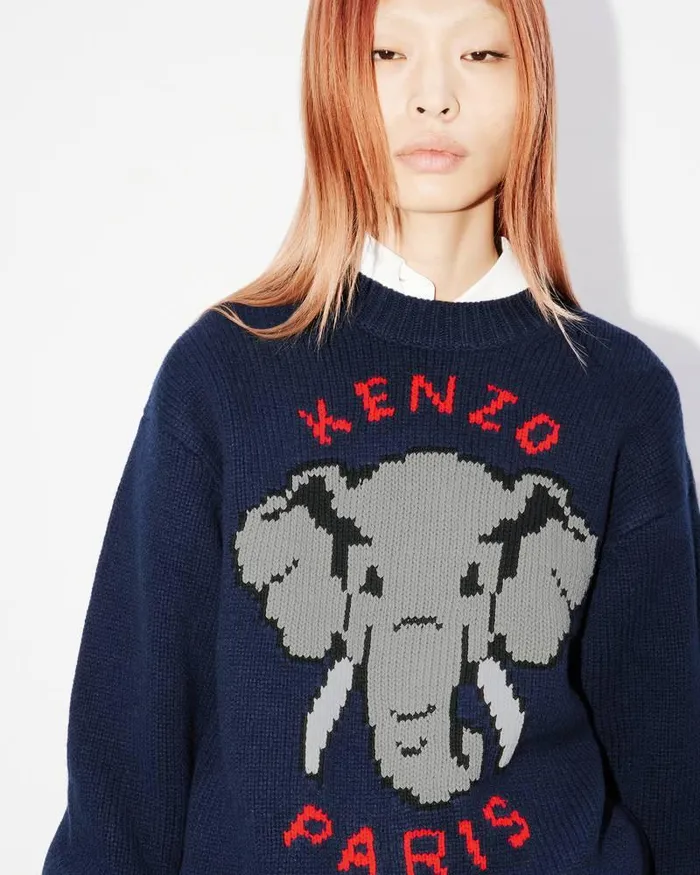 Kenzo Knitwear Women Elephant039 Wool Jumper Midnight Blue