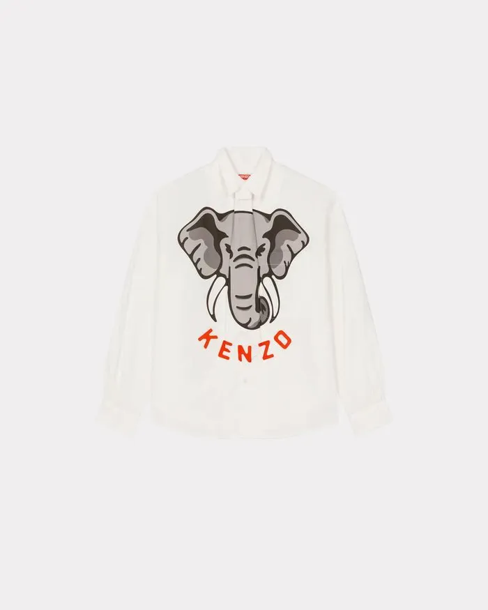 Kenzo Shirts Men Elephant039 Casual Shirt Off White
