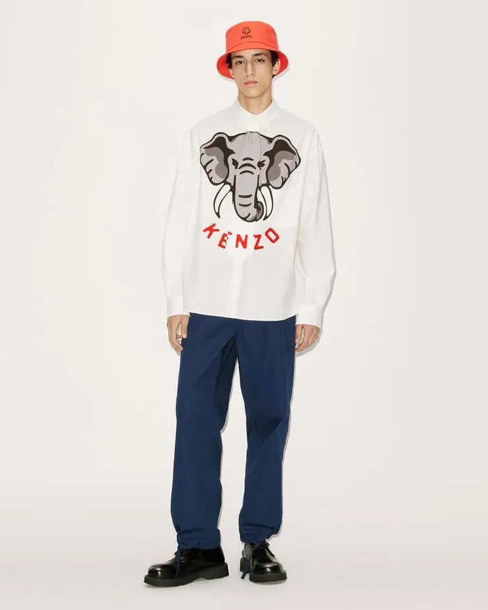 Kenzo Shirts Men Elephant039 Casual Shirt Off White