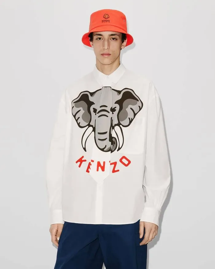 Kenzo Shirts Men Elephant039 Casual Shirt Off White