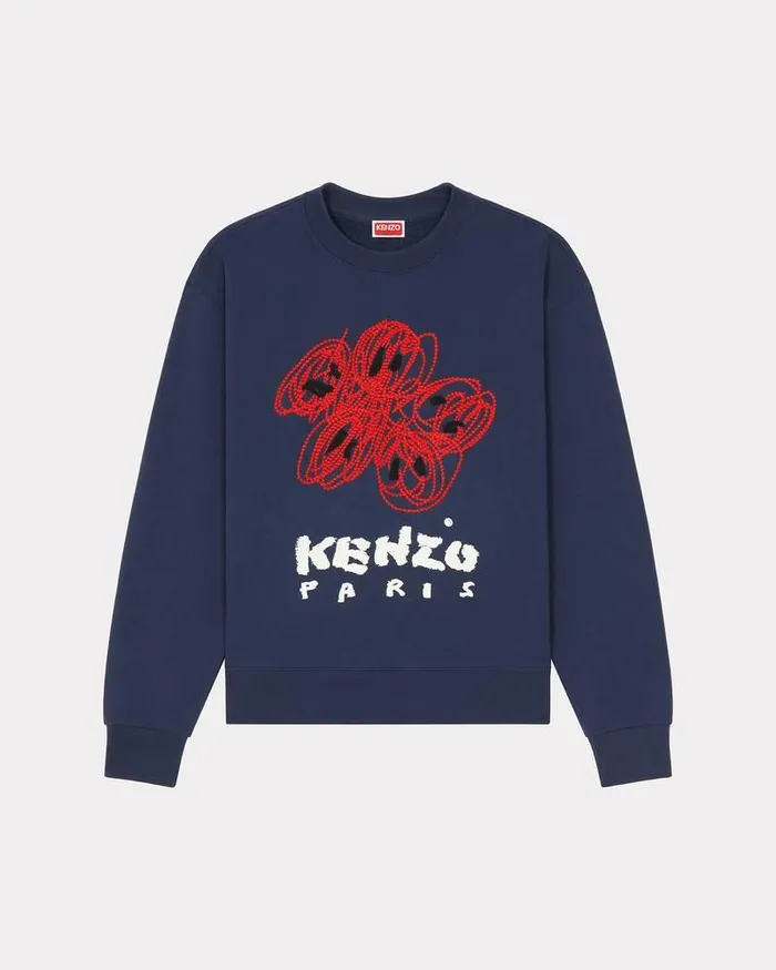 Kenzo Sweatshirts And Hoodies Men Drawn Varsity039 Embroidered Sweatshirt Midnight Blue