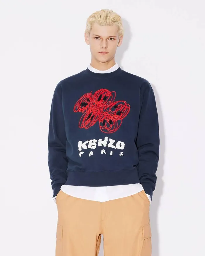 Kenzo Sweatshirts And Hoodies Men Drawn Varsity039 Embroidered Sweatshirt Midnight Blue