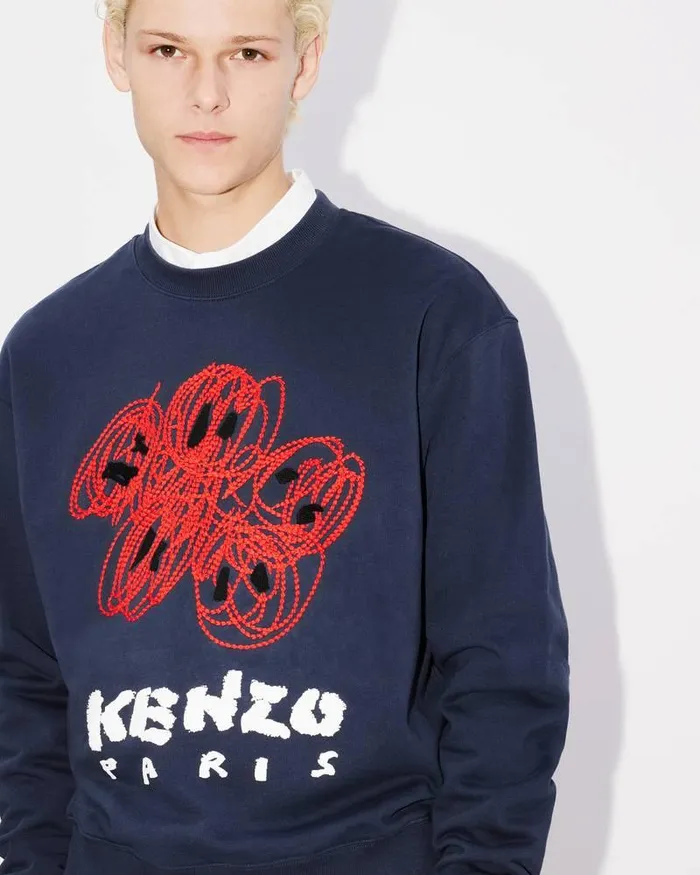 Kenzo Sweatshirts And Hoodies Men Drawn Varsity039 Embroidered Sweatshirt Midnight Blue