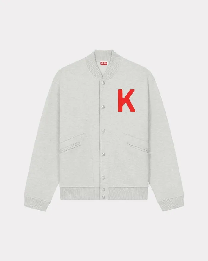 Kenzo Sweatshirts And Hoodies MenWomen Lucky Tiger Varsity039 Embroidered Genderless Bomber Jacket Pale Grey