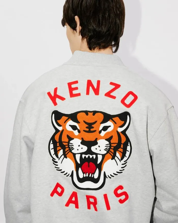 Kenzo Sweatshirts And Hoodies MenWomen Lucky Tiger Varsity039 Embroidered Genderless Bomber Jacket Pale Grey