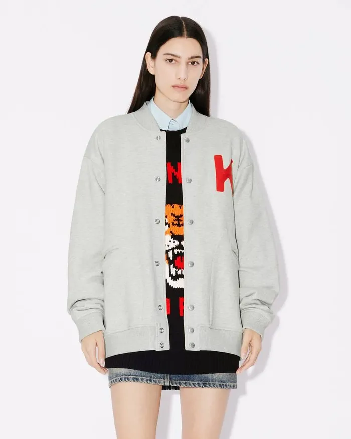 Kenzo Sweatshirts And Hoodies MenWomen Lucky Tiger Varsity039 Embroidered Genderless Bomber Jacket Pale Grey