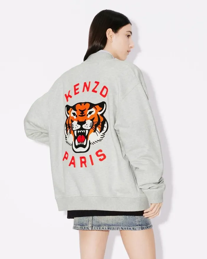 Kenzo Sweatshirts And Hoodies MenWomen Lucky Tiger Varsity039 Embroidered Genderless Bomber Jacket Pale Grey