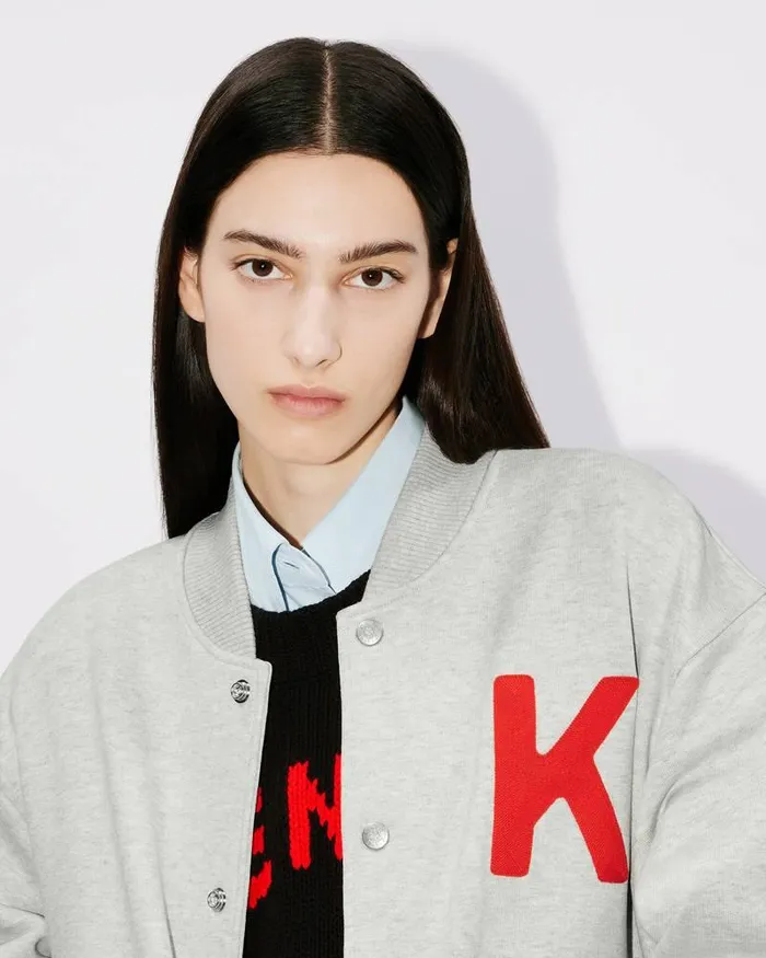 Kenzo Sweatshirts And Hoodies MenWomen Lucky Tiger Varsity039 Embroidered Genderless Bomber Jacket Pale Grey