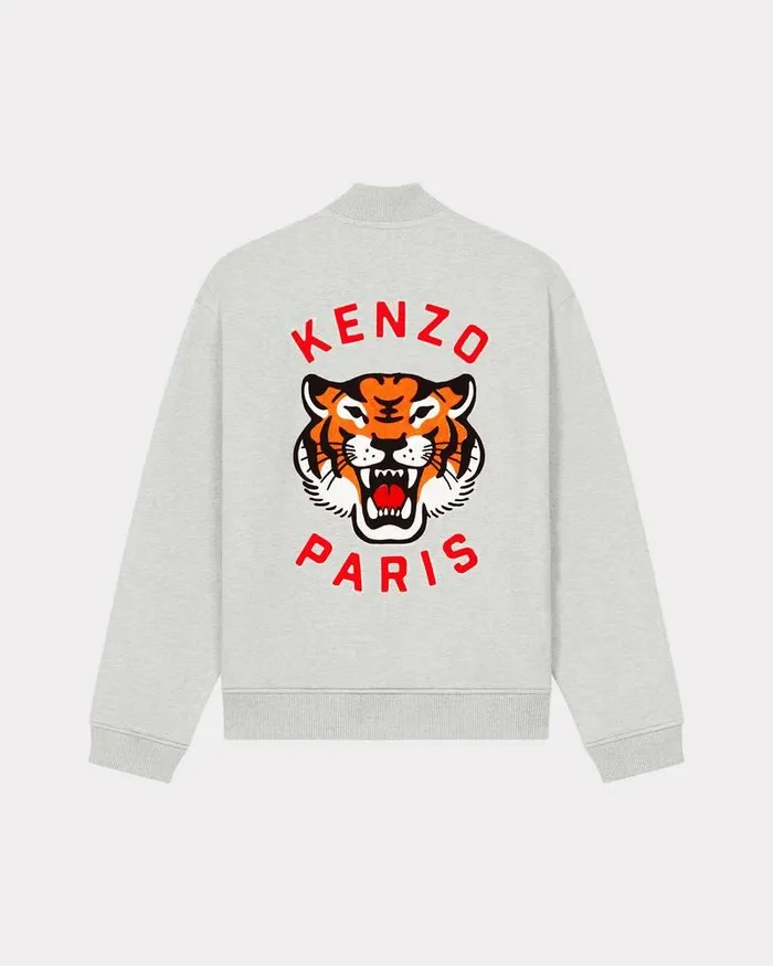 Kenzo Sweatshirts And Hoodies MenWomen Lucky Tiger Varsity039 Embroidered Genderless Bomber Jacket Pale Grey