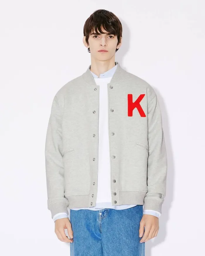 Kenzo Sweatshirts And Hoodies MenWomen Lucky Tiger Varsity039 Embroidered Genderless Bomber Jacket Pale Grey