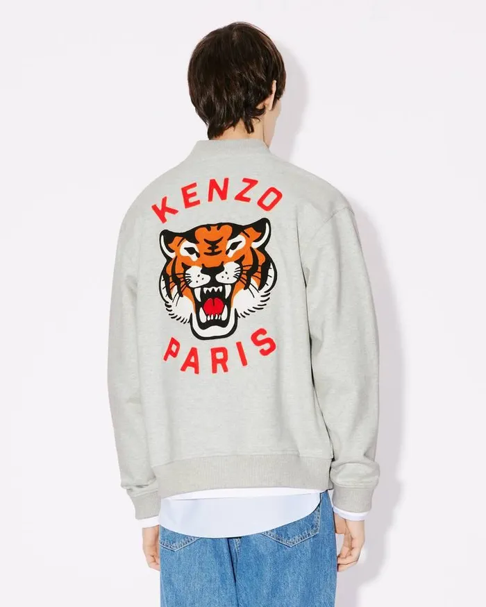 Kenzo Sweatshirts And Hoodies MenWomen Lucky Tiger Varsity039 Embroidered Genderless Bomber Jacket Pale Grey