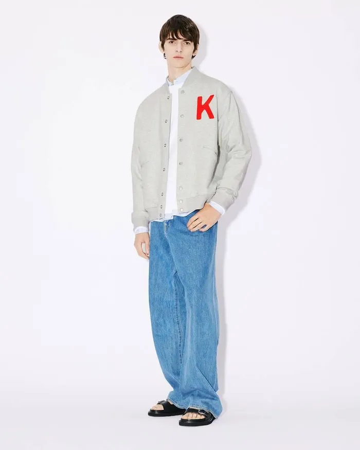 Kenzo Sweatshirts And Hoodies MenWomen Lucky Tiger Varsity039 Embroidered Genderless Bomber Jacket Pale Grey