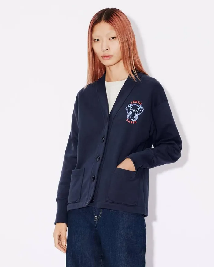 Kenzo Sweatshirts And Hoodies Women Elephant039 Embroidered Cardigan Midnight Blue