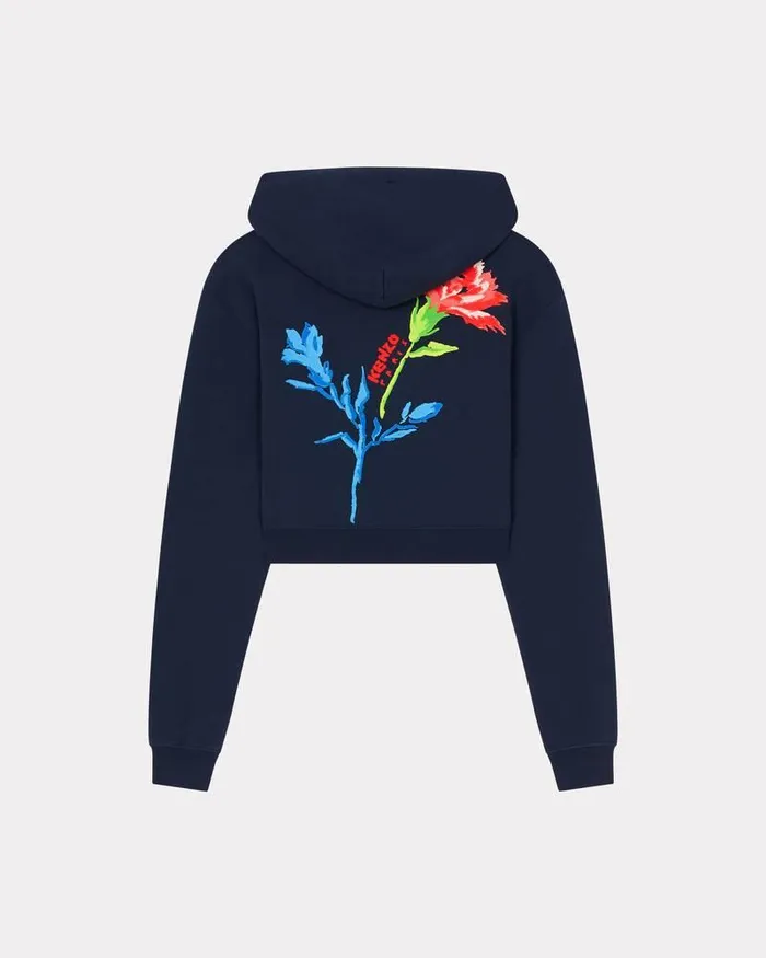 Kenzo Sweatshirts And Hoodies Women Hooded 039 Drawn Flowers039 Embroidered Sweatshirt Midnight Blue