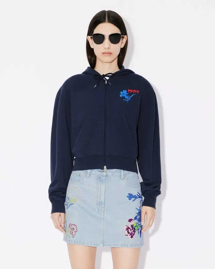 Kenzo Sweatshirts And Hoodies Women Hooded 039 Drawn Flowers039 Embroidered Sweatshirt Midnight Blue