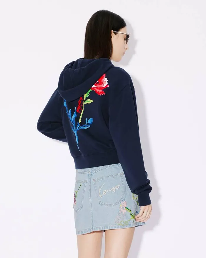 Kenzo Sweatshirts And Hoodies Women Hooded 039 Drawn Flowers039 Embroidered Sweatshirt Midnight Blue