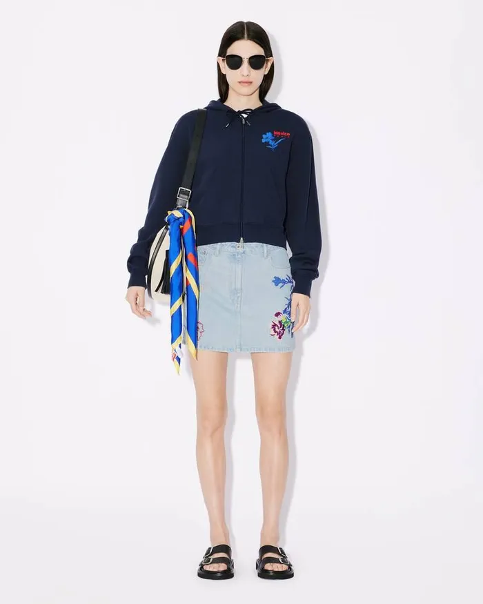Kenzo Sweatshirts And Hoodies Women Hooded 039 Drawn Flowers039 Embroidered Sweatshirt Midnight Blue