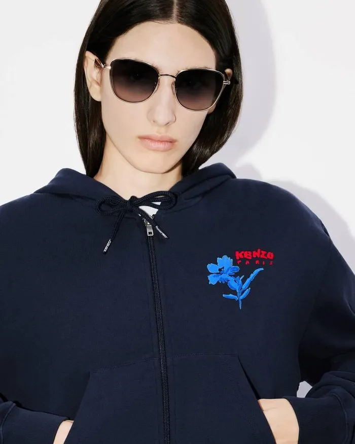Kenzo Sweatshirts And Hoodies Women Hooded 039 Drawn Flowers039 Embroidered Sweatshirt Midnight Blue