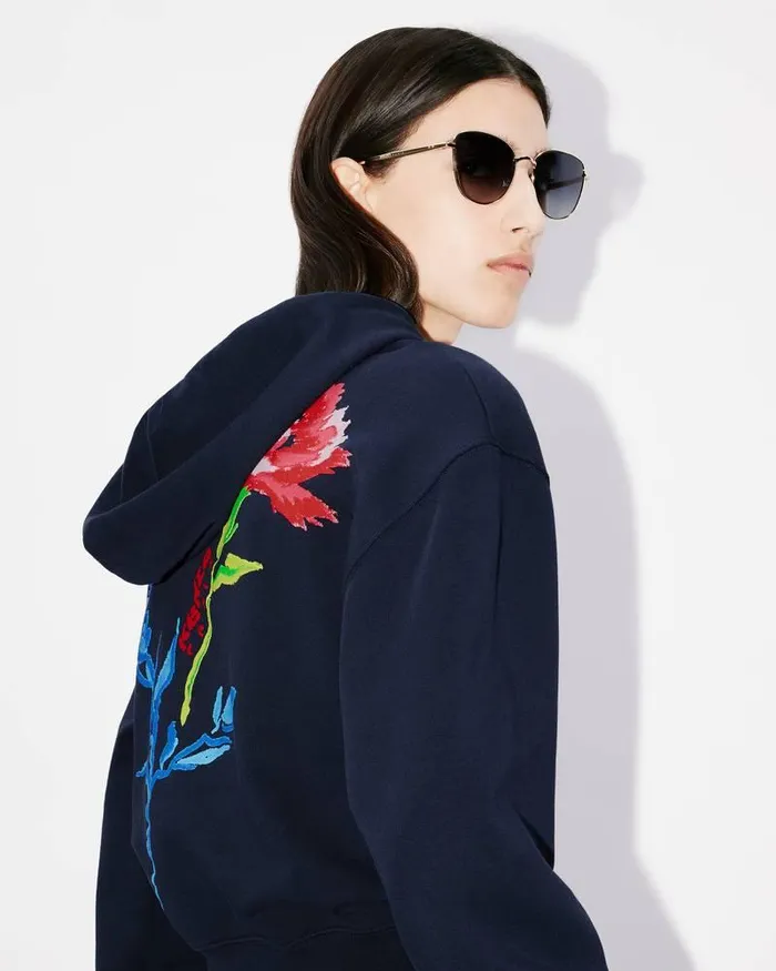 Kenzo Sweatshirts And Hoodies Women Hooded 039 Drawn Flowers039 Embroidered Sweatshirt Midnight Blue