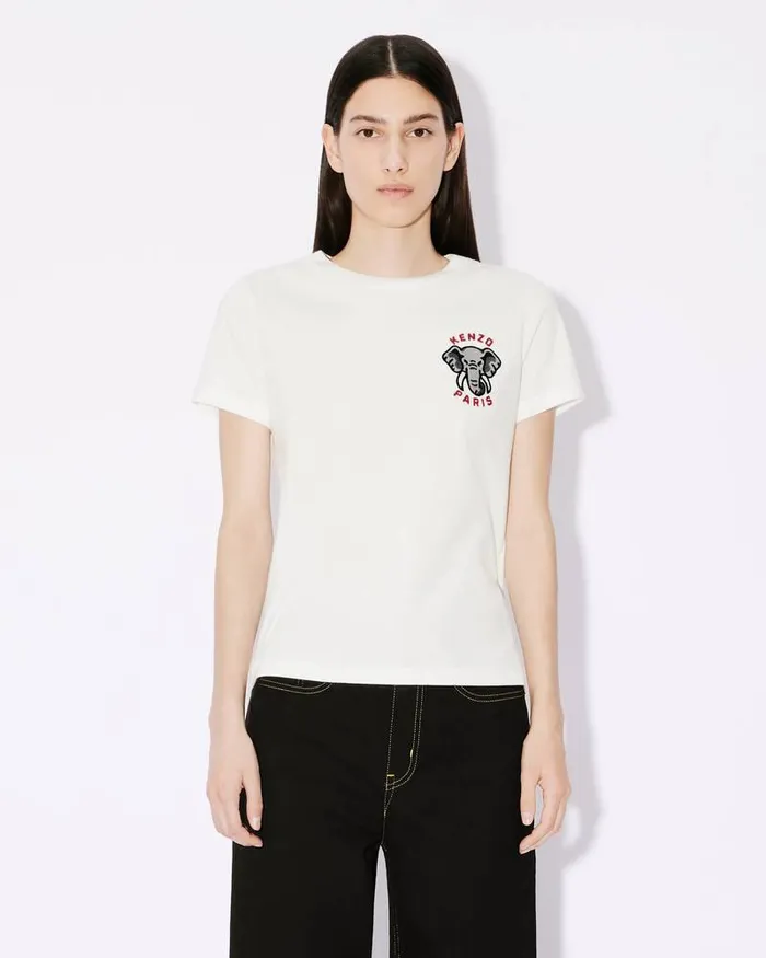 Kenzo TShirts And Polos Women Elephant Crest039 Embroidered Tshirt Off White