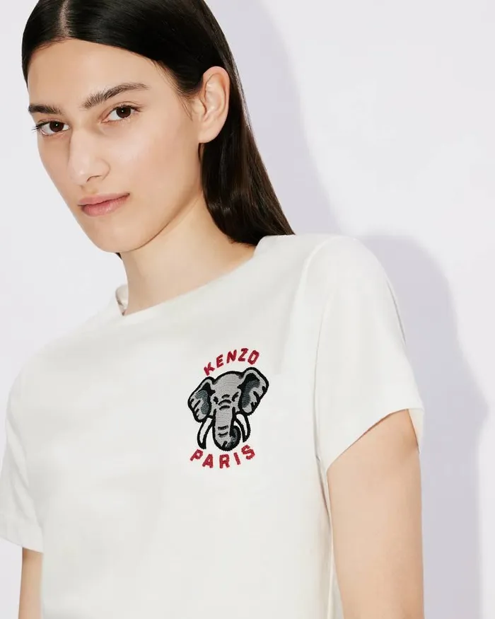 Kenzo TShirts And Polos Women Elephant Crest039 Embroidered Tshirt Off White