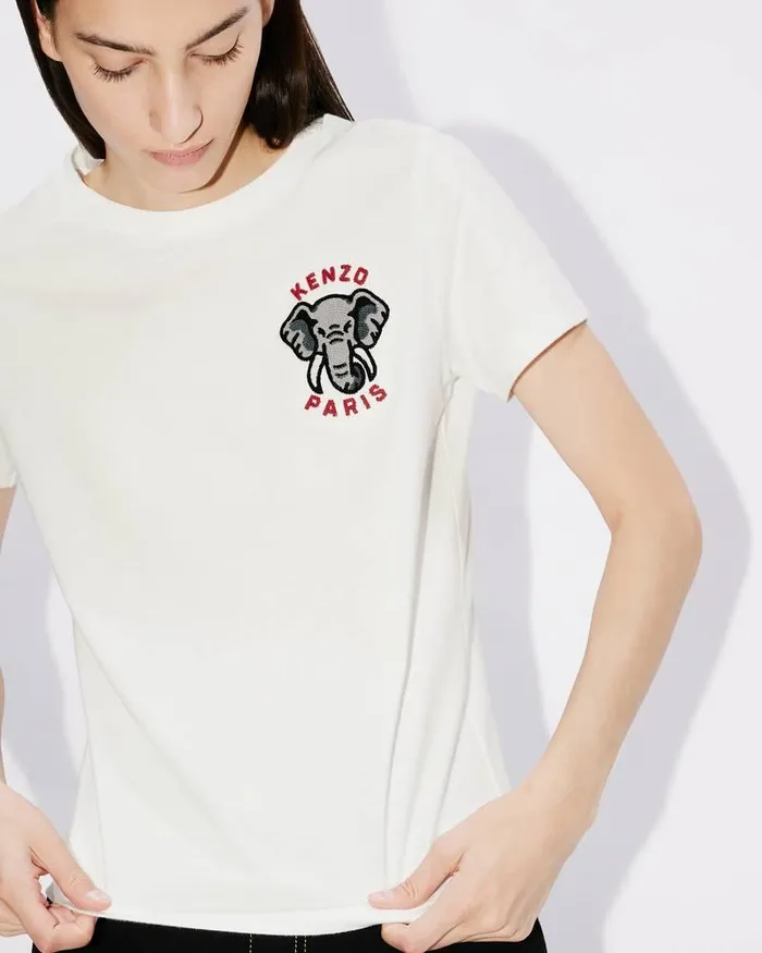 Kenzo TShirts And Polos Women Elephant Crest039 Embroidered Tshirt Off White