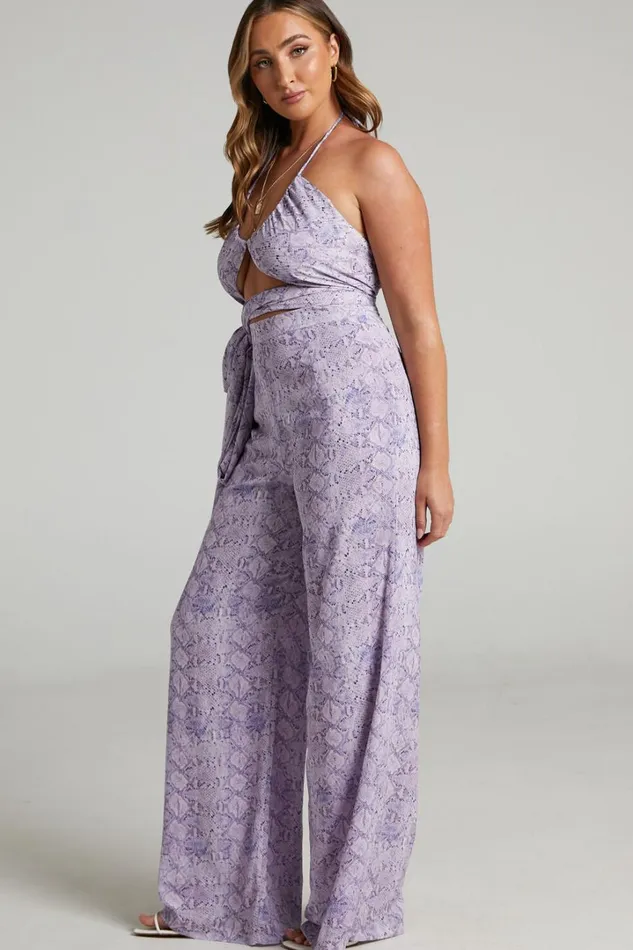 Khaji Top 8211 Halter Scarf Bust Crop Top In Lilac Snake Print Women Showpo Tops