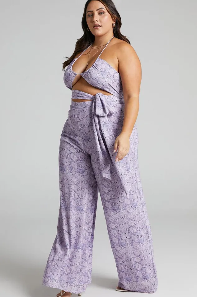 Khaji Top 8211 Halter Scarf Bust Crop Top In Lilac Snake Print Women Showpo Tops