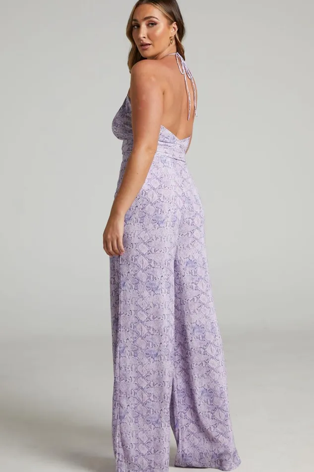 Khaji Top 8211 Halter Scarf Bust Crop Top In Lilac Snake Print Women Showpo Tops
