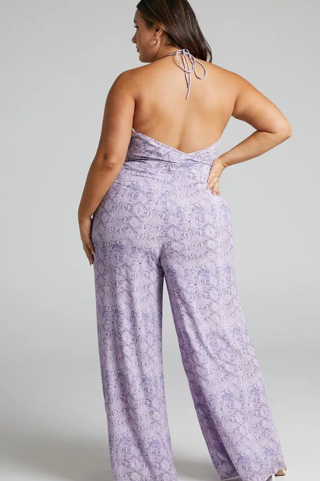 Khaji Top 8211 Halter Scarf Bust Crop Top In Lilac Snake Print Women Showpo Tops