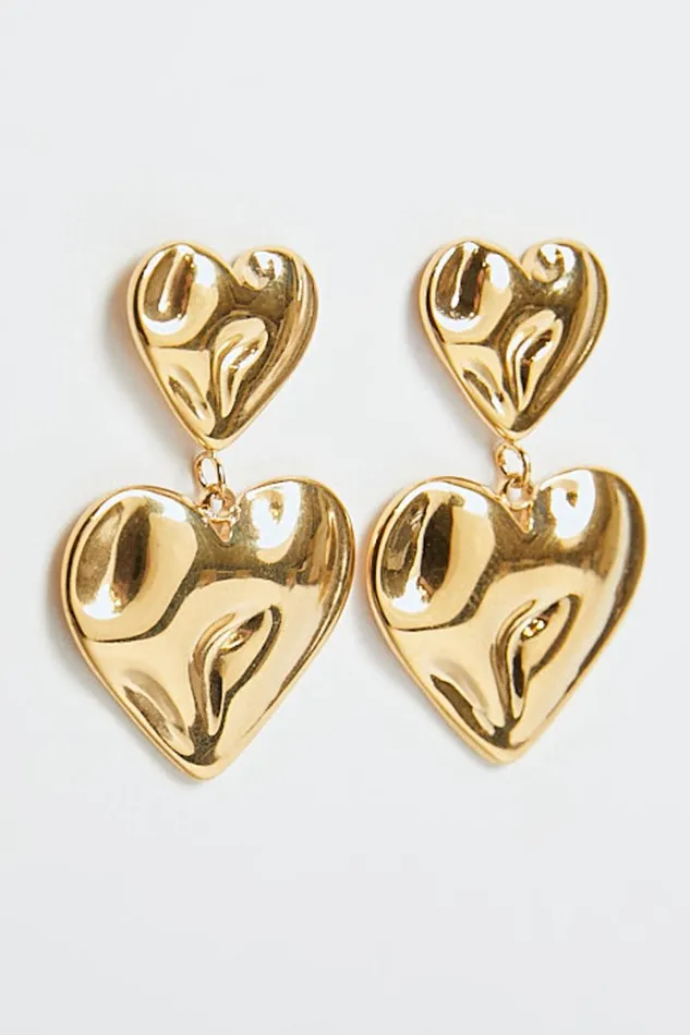 Khrizza Earrings 8211 Distressed Double Heart Drop Earrings In Gold Women Showpo Earrings