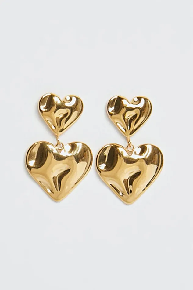 Khrizza Earrings 8211 Distressed Double Heart Drop Earrings In Gold Women Showpo Earrings