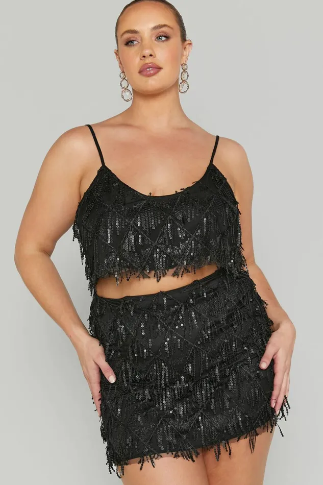 Khrizza Top 8211 Sequin Diamond Mesh Cropped Cami Top In Black Women Showpo Tops