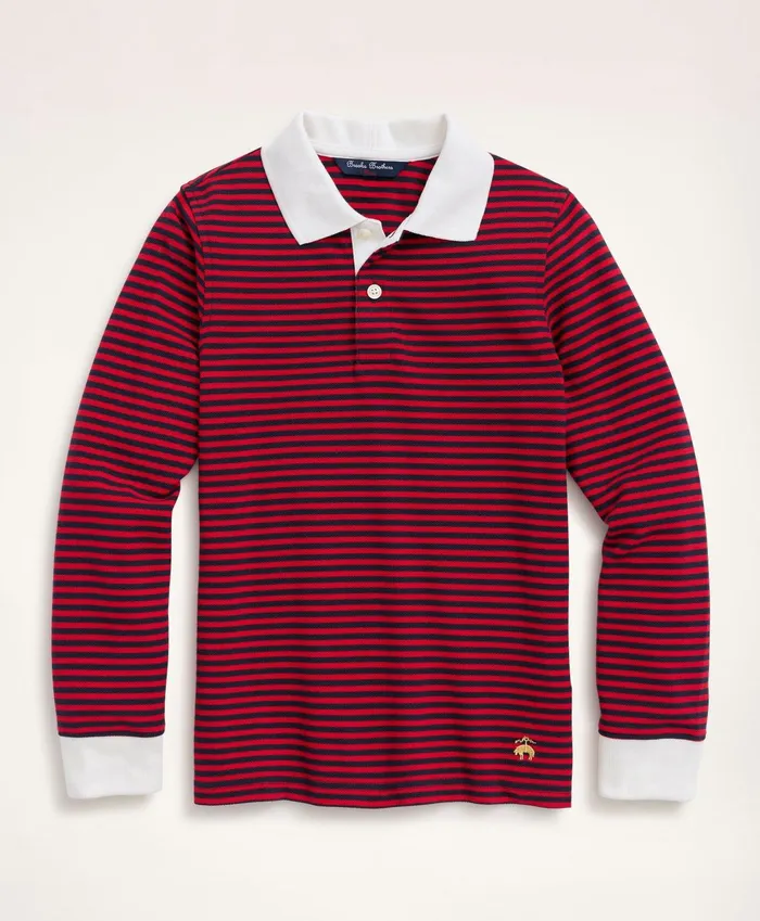 Kids Boys LongSleeve Feeder Stripe Polo Shirt Red Brooks Brothers Polos TShirts and Sweats Kids Boys LongSleeve Feeder Stripe Polo Shirt Red Brooks Brothers Polos TShirts and Sweats
