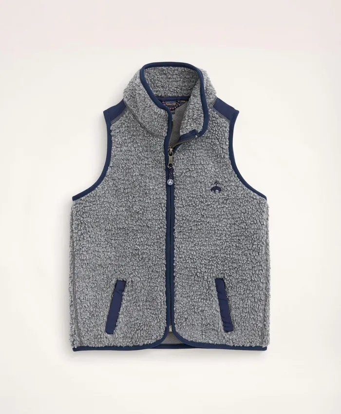 Kids Boys Teddy Fleece Zip Vest Heather Grey Brooks Brothers Coats and Jackets