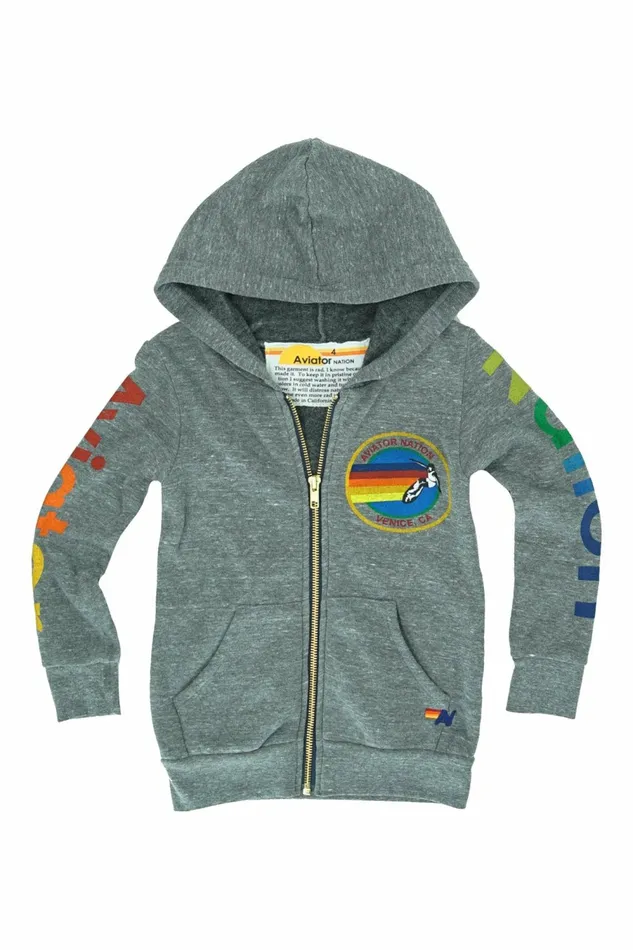 Kids KID039S AVIATOR NATION ZIP HOODIE 8211 HEATHER GREY Aviator Nation