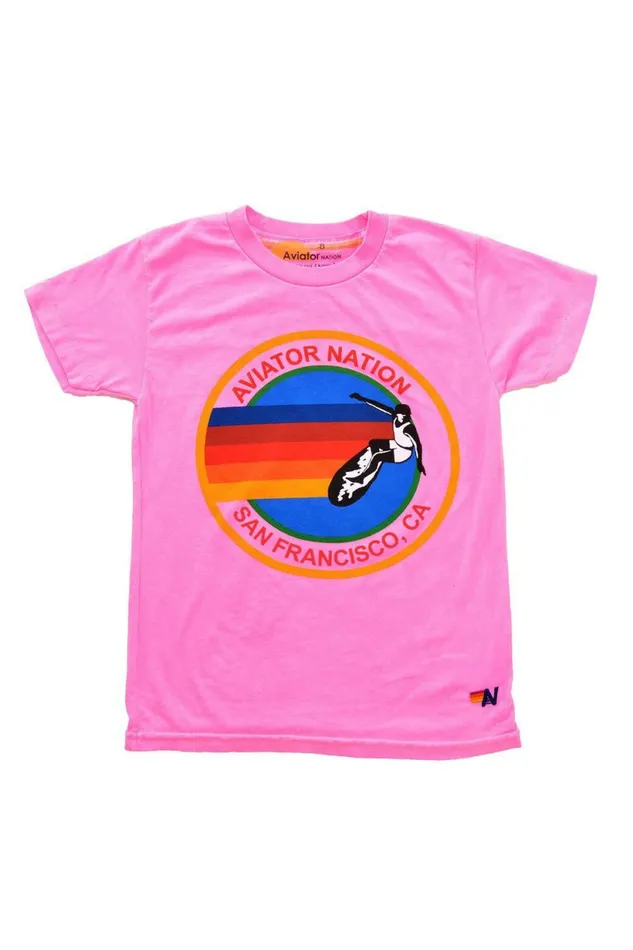 Kids KIDS AVIATOR NATION SAN FRANCISCO CREW TEE 8211 NEON PINK Aviator Nation