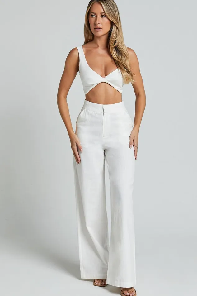 Kingston Two Piece Set 8211 Twist Front Twill And Wide Leg Pants Set In White Women Showpo Curve Clothes